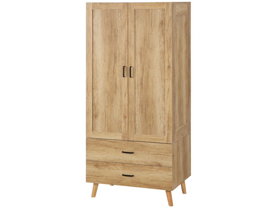 Armário Roupas 80x54x180cm Com 2 Portas, 2 Gavetas E Haste