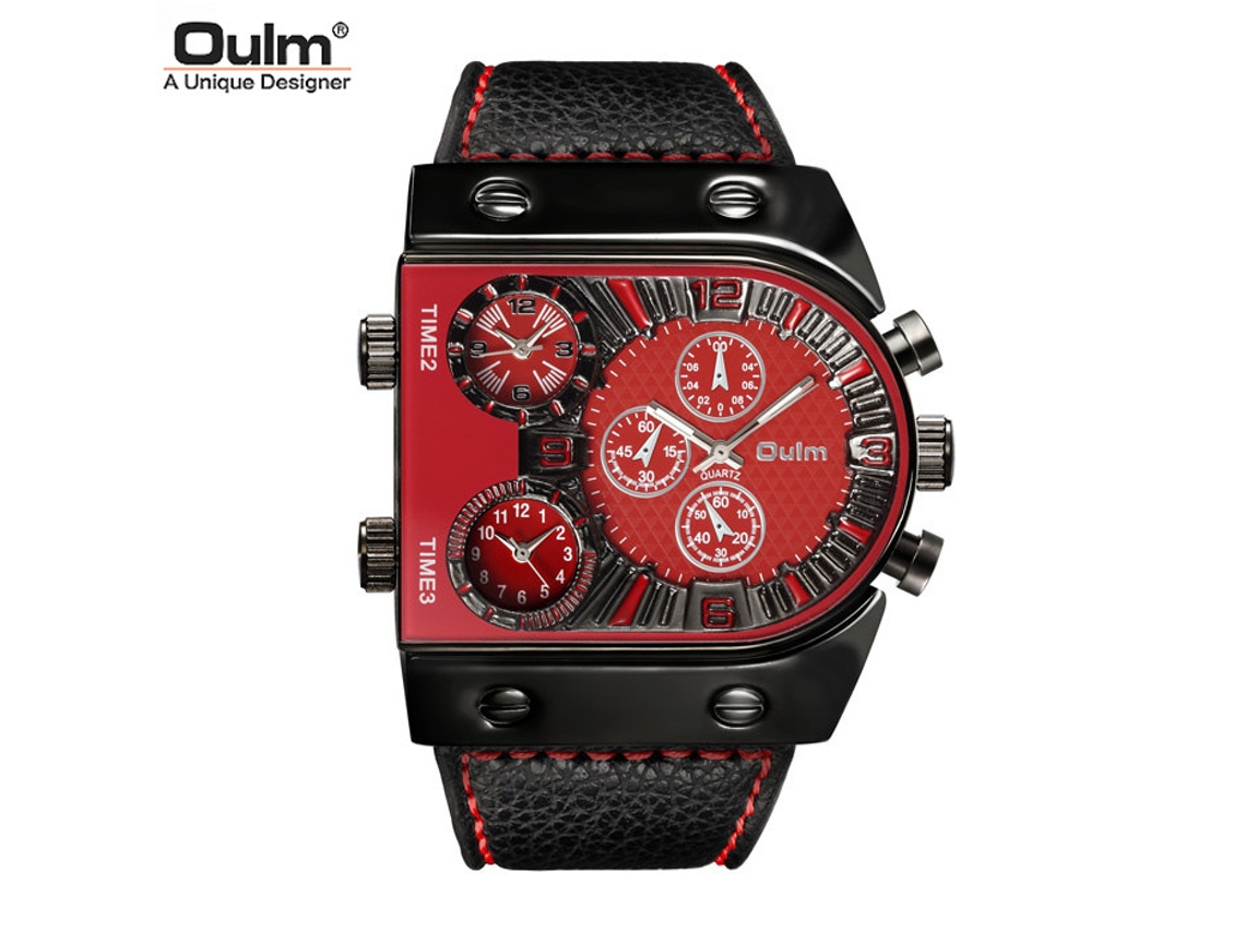 Relógio Masculino Moderno/retrô (vermelho) Com Vários Mostradores E Pulseiras.