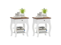 Pack de 2 Mesitas de Noche com Gaveta e Prateleira Estilo Francês 45x35x55cm BTFORUS