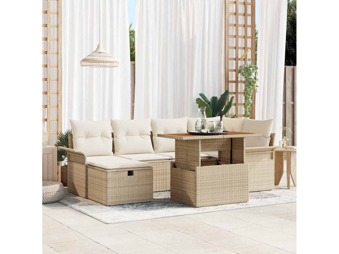 Vidaxl Conjunto De Sofá De Jardim 7 Unid. Bege Vime Pe