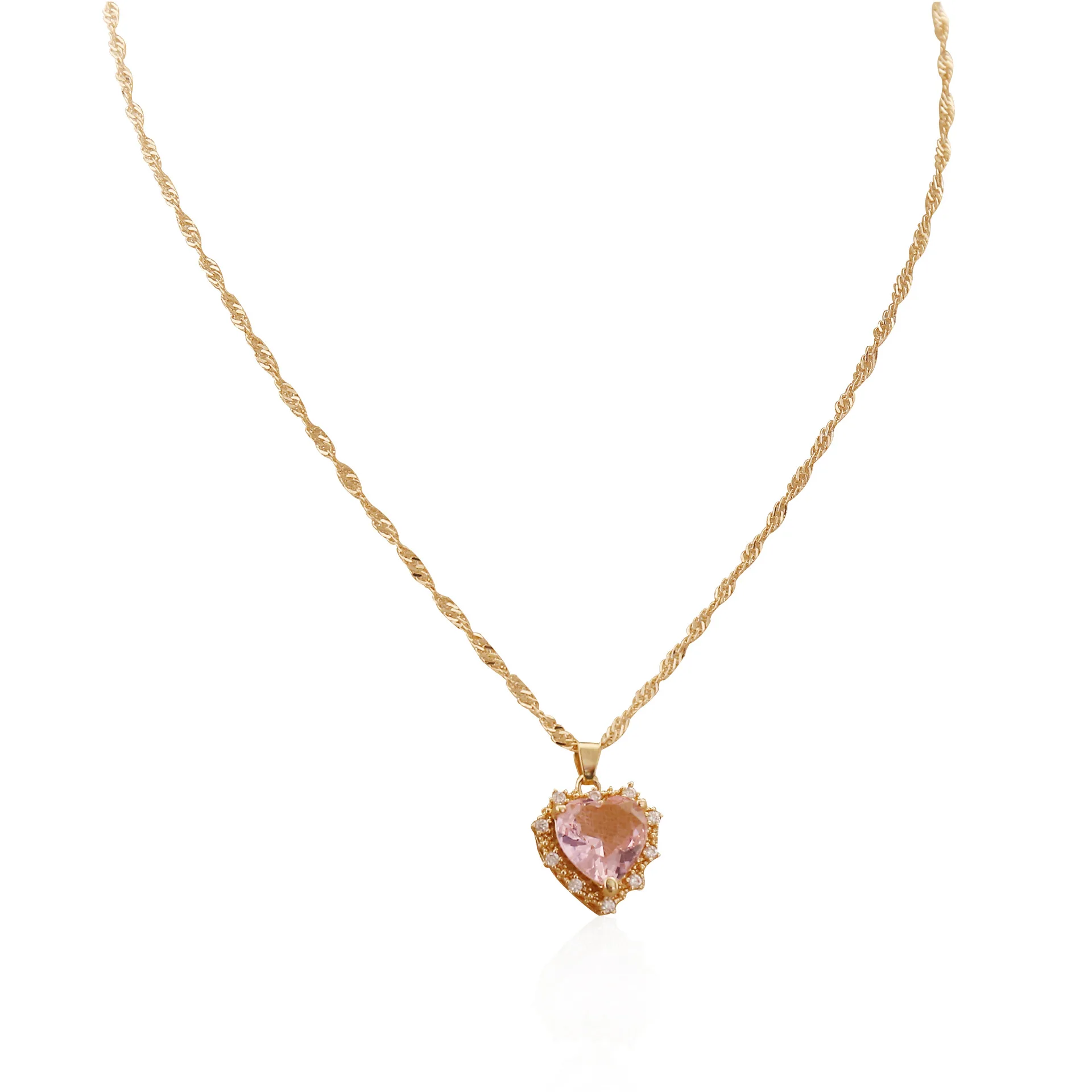 Colar Com Pingente De Zircônia Em Formato De Coração Banhado A Ouro Rosa, Gargantilha Feminina Com Corrente De Aço Inoxidável.