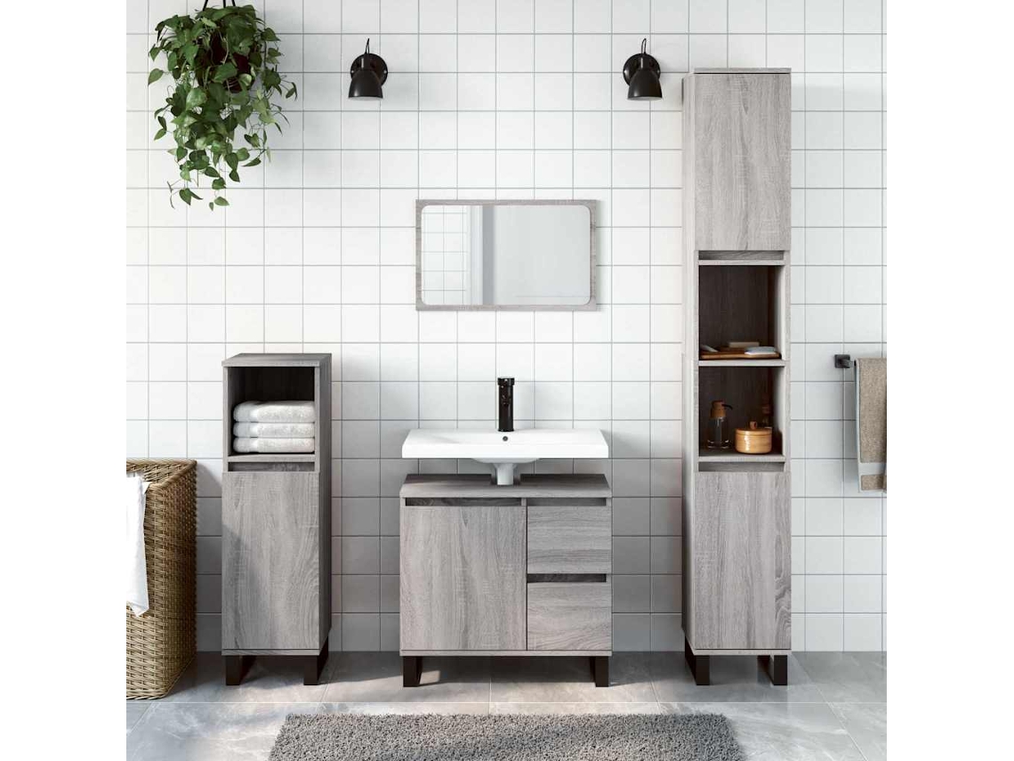 Vidaxl 3 Pcs Conjunto Móveis Casa De Banho Madeira Proc. Cinza Sonoma
