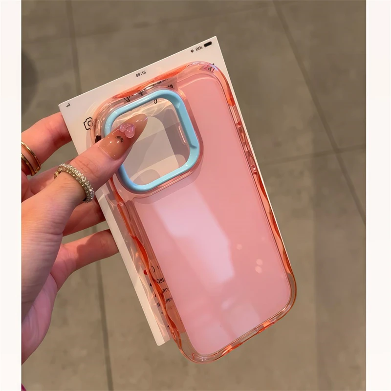 Capa Para Celular (rosa E Azul Para Iphone 11 Pro Max) À Prova De Choque Com Moldura Macia Em Blocos De Cores.