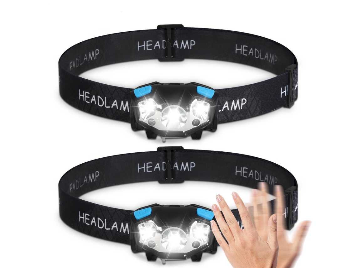 Kit Com 2 Lanternas De Cabeça Led Recarregáveis, Com 5 Modos De Iluminação, Interruptor Duplo E À Prova D'água (pretas)