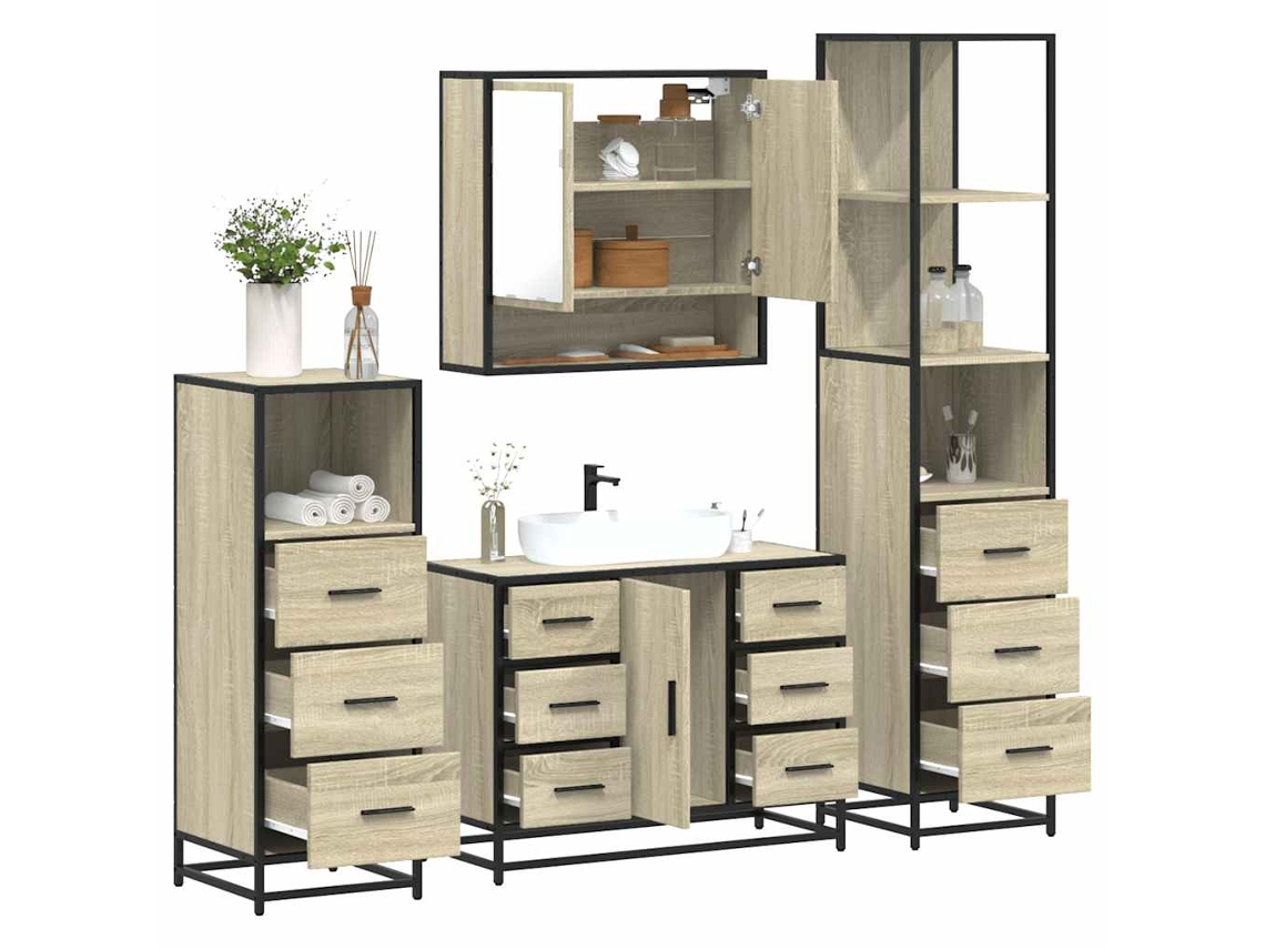 Vidaxl 4 Pcs Conj. Móveis Casa Banho Derivados Madeira Carvalho Sonoma