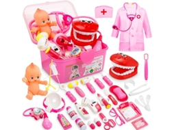2026 kit Médico Infantil de 47 Piezas Con Traje Rosa Y Muñeca Juguete para Juegos de Rol