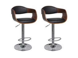 Vidaxl Bancos De Bar 2 Pcs Madeira Curvada E Couro Artificial Preto