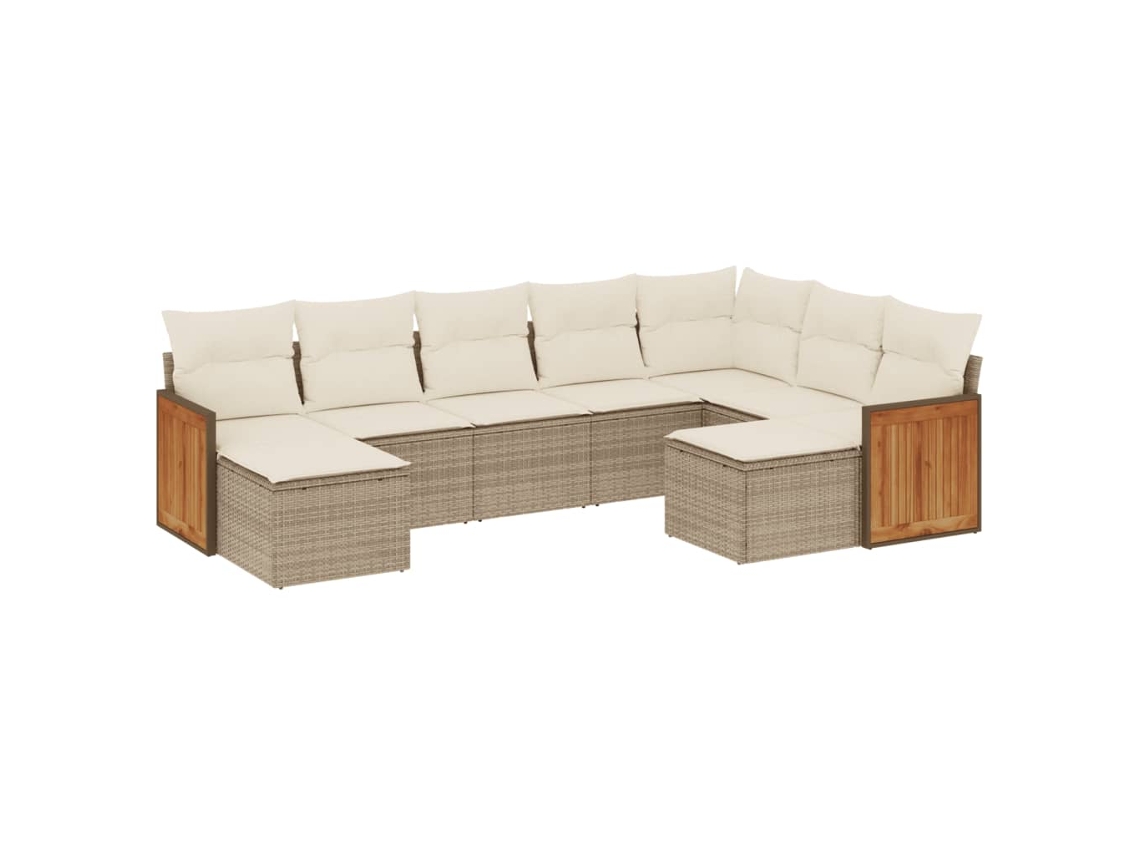 Conjunto de 9 Sofás para Jardim com Almofadões Vime Pe Bege MAISON EXCLUSIVE (90x200 cm)