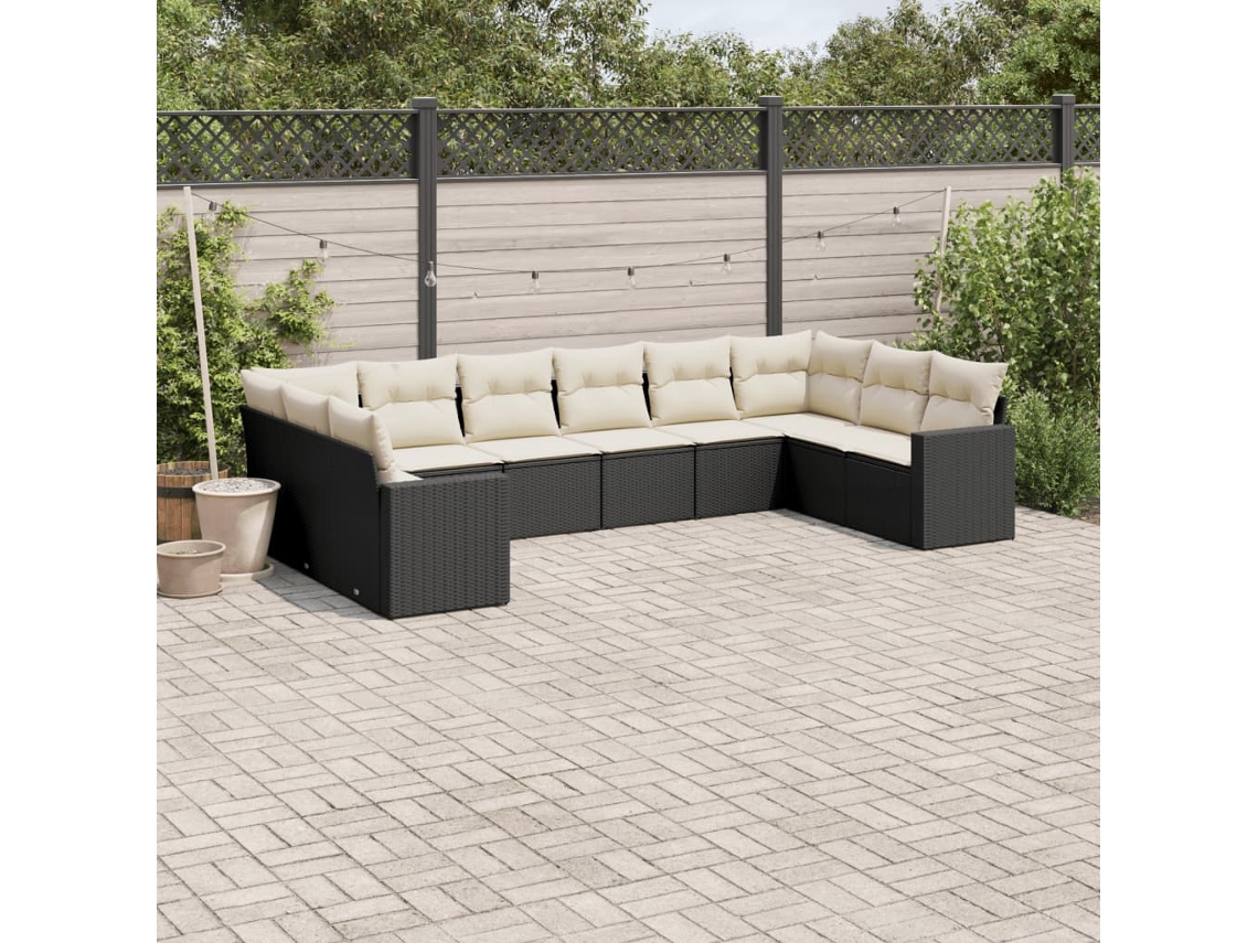 Vidaxl 10 Pcs Conjunto Sofás De Jardim C/ Almofadões Vime Pe Preto