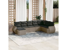 Vidaxl 8 Pcs Conjunto Sofás De Jardim C/ Almofadões Vime Pe Cinzento