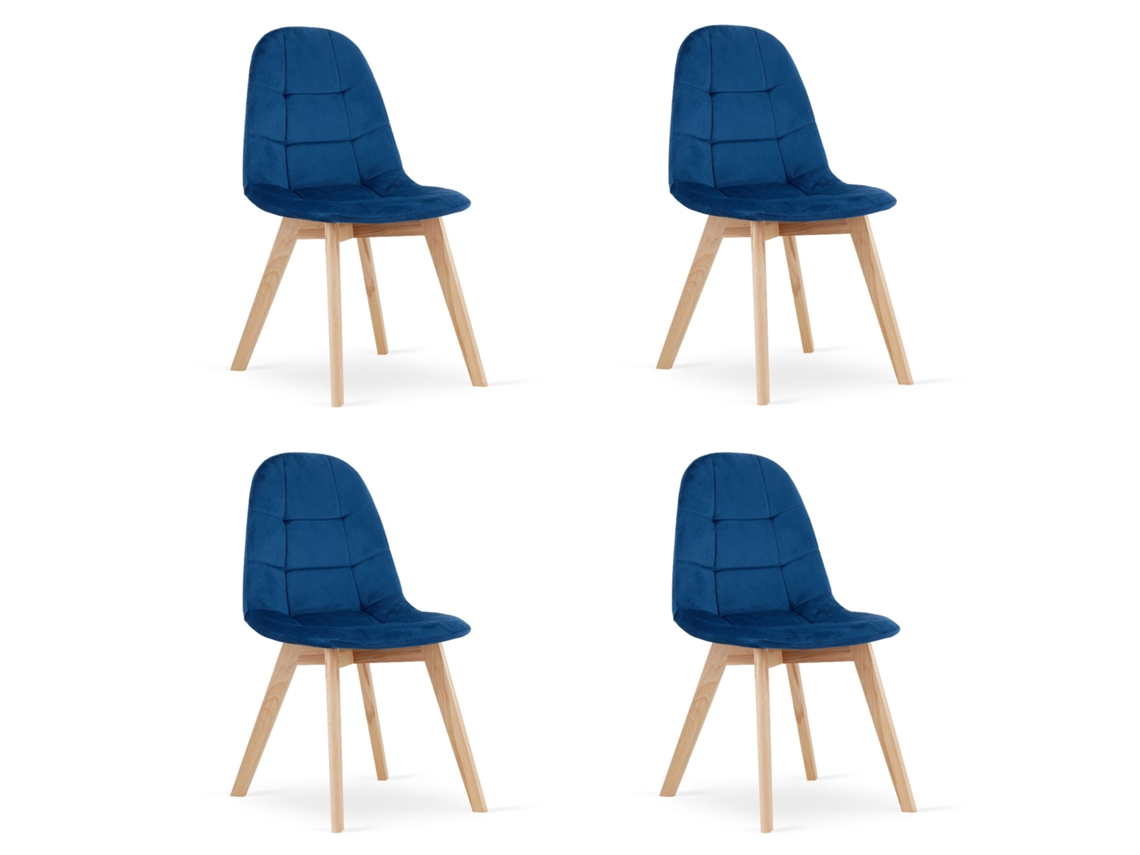 Cadeira De Jantar Conjunto De 4 Peças Nuuc Assento Azul Marinho, Assento De Veludo, Assento Ergonômico