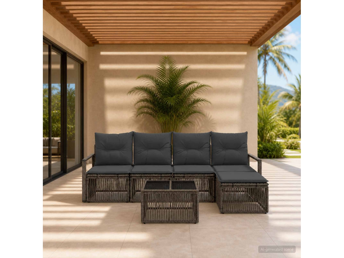 Vidaxl Conjunto De Sofá De Jardim 6 Pcs Cinzento Vime Pe
