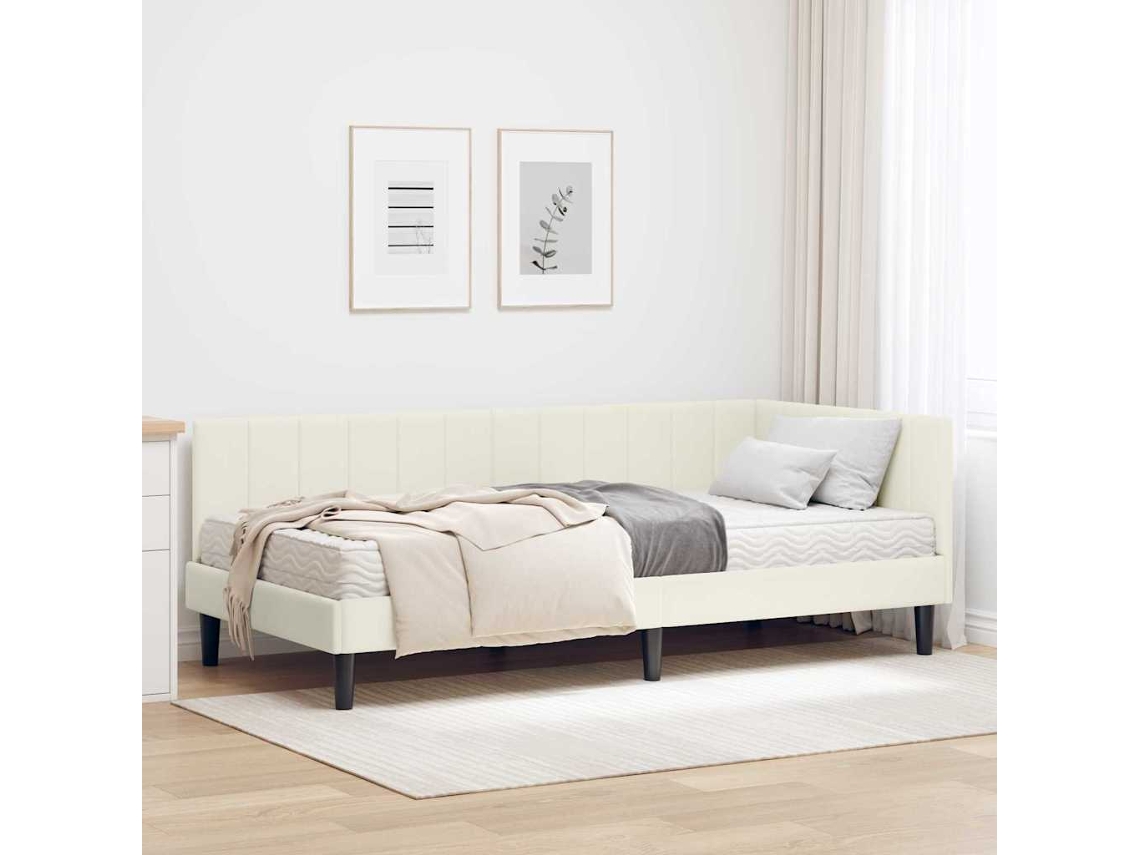 Vidaxl Estrutura De Cama De Canto Com Colchão 2 Unid. Creme Veludo