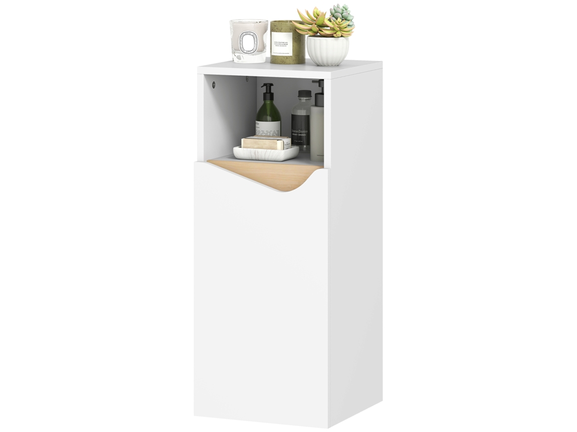 Armário De Casa Banho Com Porta Acolchoada E Compartimento Aberto Madeira 30x30x71 5 Centímetros Branco