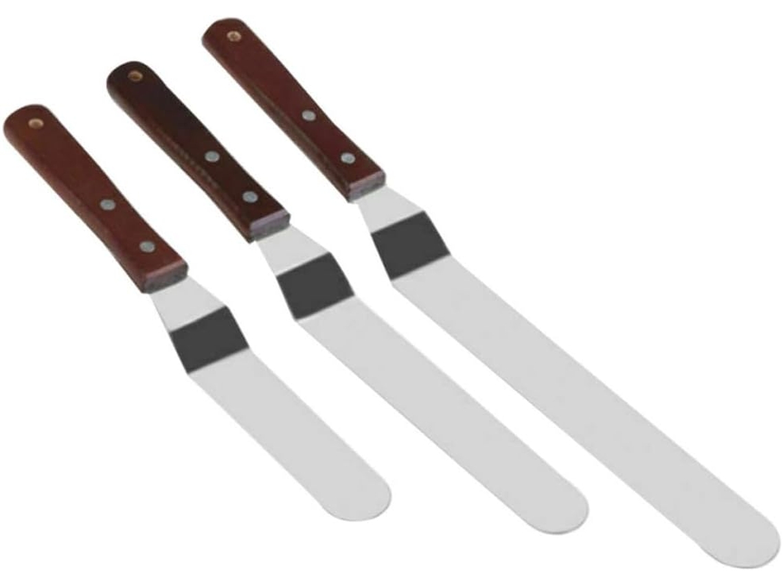Conjunto De 3 Espátulas Para Creme Em Aço Inoxidável E Madeira (6, 8 E 10 Polegadas)