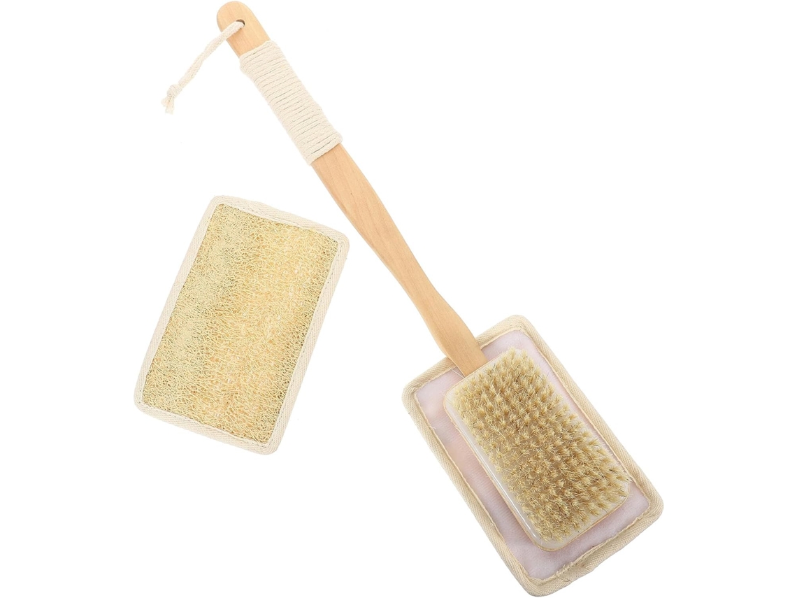 Escova De Costas Gleavi Com Cabo Longo E Fibras Naturais Bucha Vegetal, Conjunto De 2 Peças, Escova Esfoliante Corporal