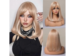 Peruca Feminina Loira Clara Zk ladies, Peruca de um Ombro Só, Cabelo Sintético Liso com Franja, Ideal para Festas, Uso Diário e Cosplay. TAISHENGDA