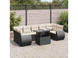 Vidaxl 8 Pcs Conjunto Sofás De Jardim Com Almofadões Vime Pe Preto