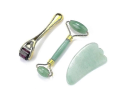 Yyh Conjunto de Massageador Facial Guasha Feminino com Rolos Jade Azul1 GOKOCO