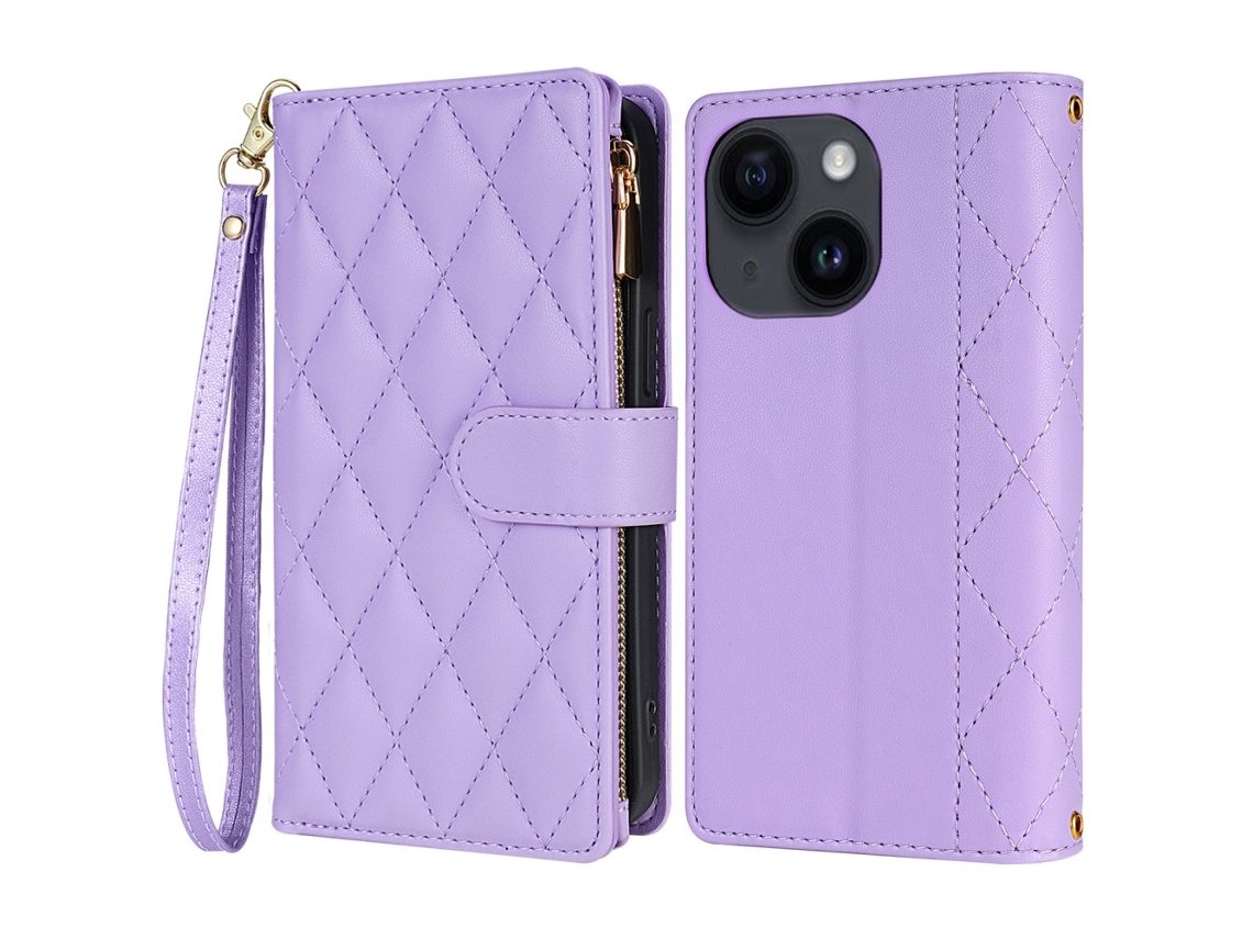 Capa Queda Pega Para Iphone 15 Pele Sintética Roxo