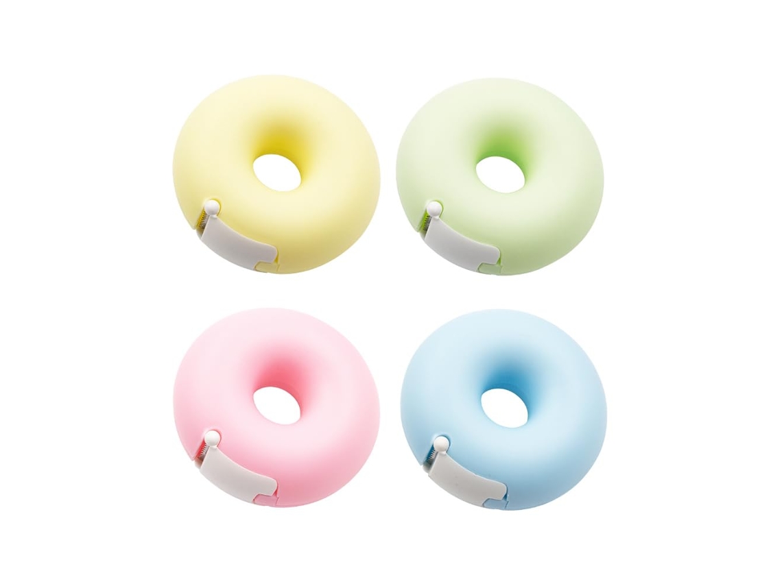 Dispensador de Fita Adesiva Mini em Formato de Rosca, com Fita Inclusa, Ideal para Arte, Casa, Escola e Escritório BRILVIBERA (pacote com 4 Unidades)