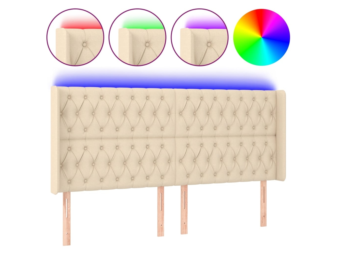 Led Headboard, Led Headboards Vidaxl Creme Tecido (183 X 16 X 118/128 Cm)