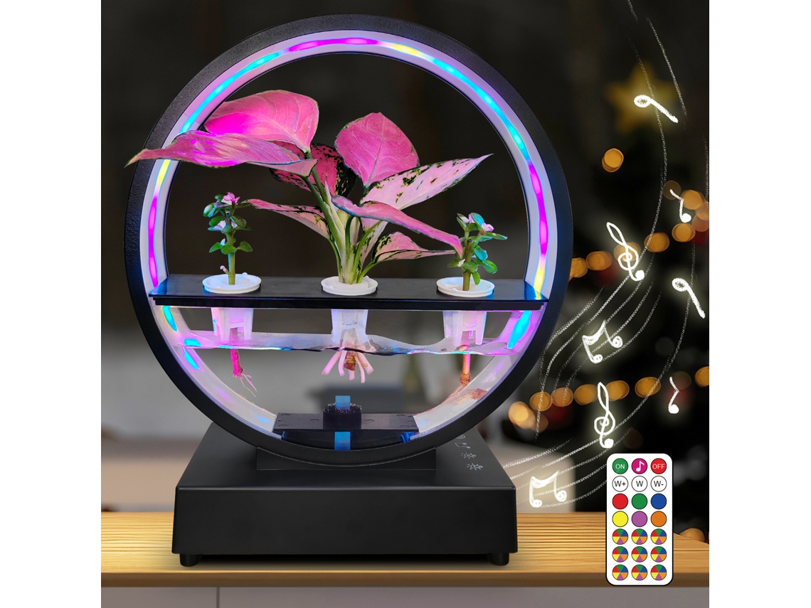 Lâmpada decorativa RGB luz crescimento plantas sistema hidropônico alto-falante BT controle remoto com S/MARCA