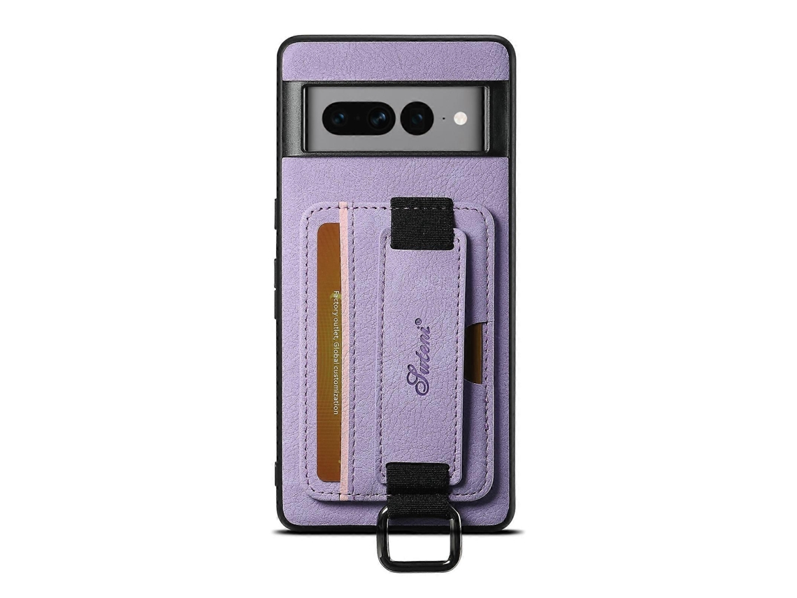 Capa Para Celular Suteni H13 Com Alça De Pulso Em Couro Litchi E Alça Traseira Tipo Carteira