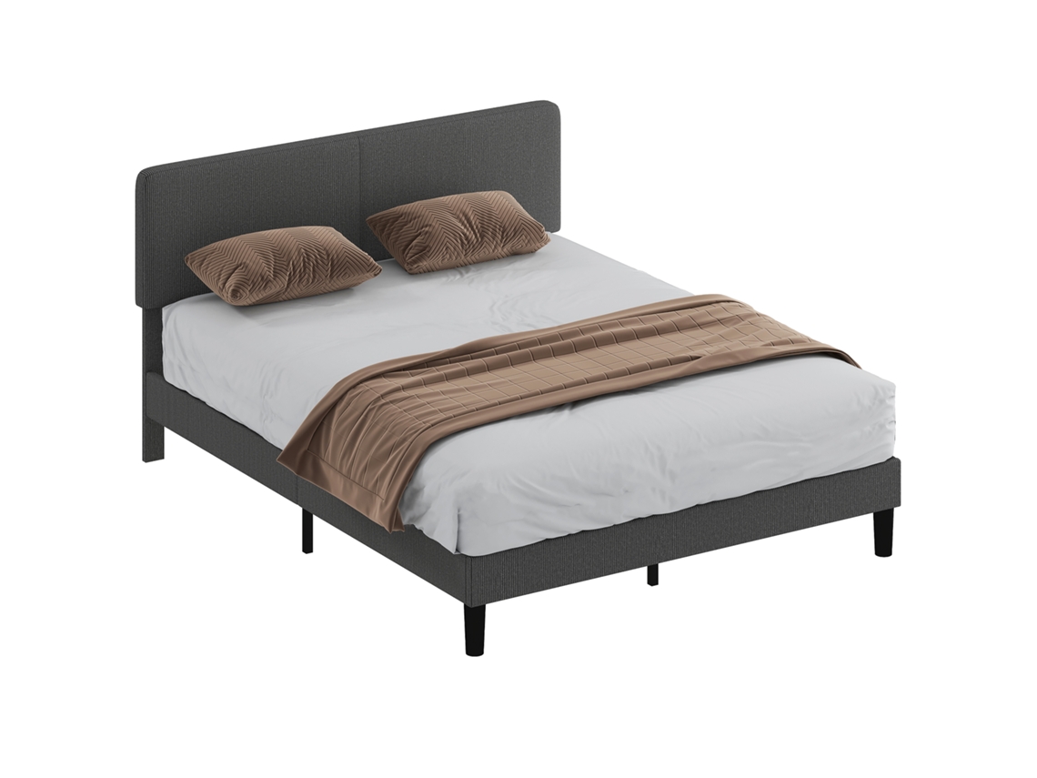 Cama 160x200 cm PRIME KANG com cabeceira ajustável em Bombazina, ripas de madeira, montagem fácil, Cinza escuro