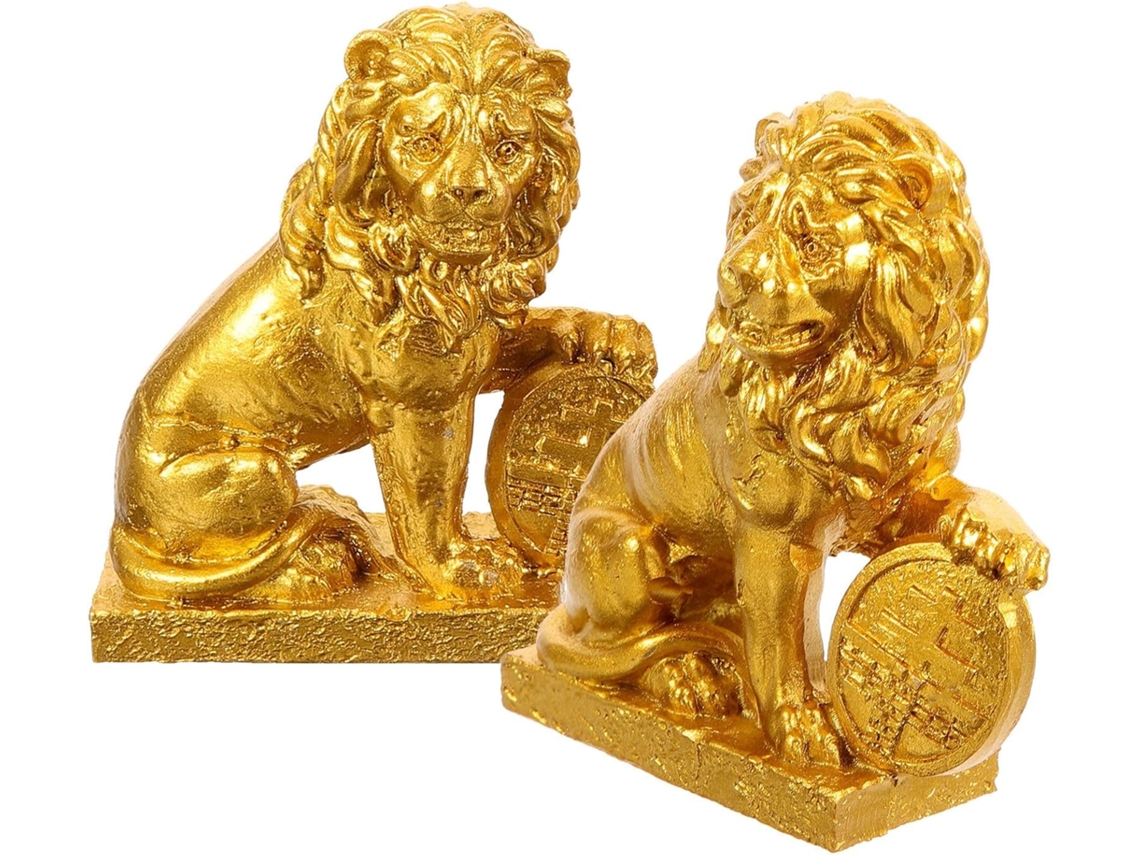 Escultura Filhote Resina Dourada 2 Peças Estrutura Sólida Energia Positiva Decoração Requintada Micro GOKOCO