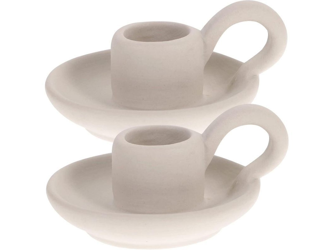 Suporte Para Velas De Cerâmica Estilo Nórdico Com Alça Decorativo Em Branco 2 Peças