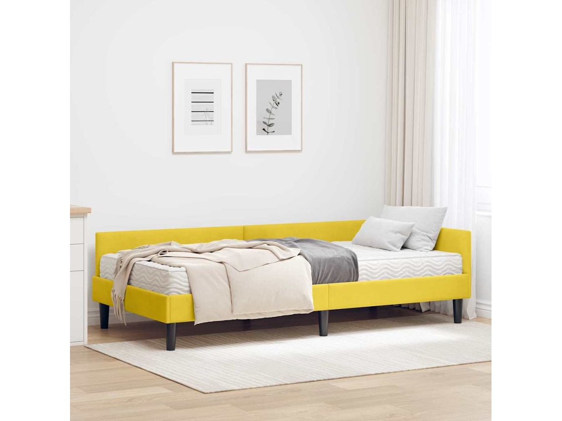 Vidaxl Estrutura De Cama De Canto Com Colchão 2 Unid. Amarelo Veludo