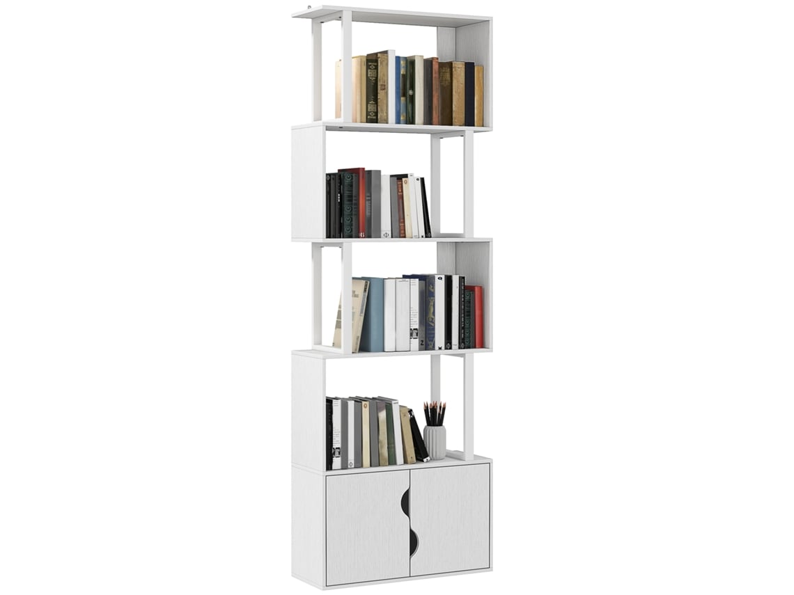 Estante para Livros Melamina de Madeira e Aço Cor Branco 60x23,8x179,2 cm Homcom