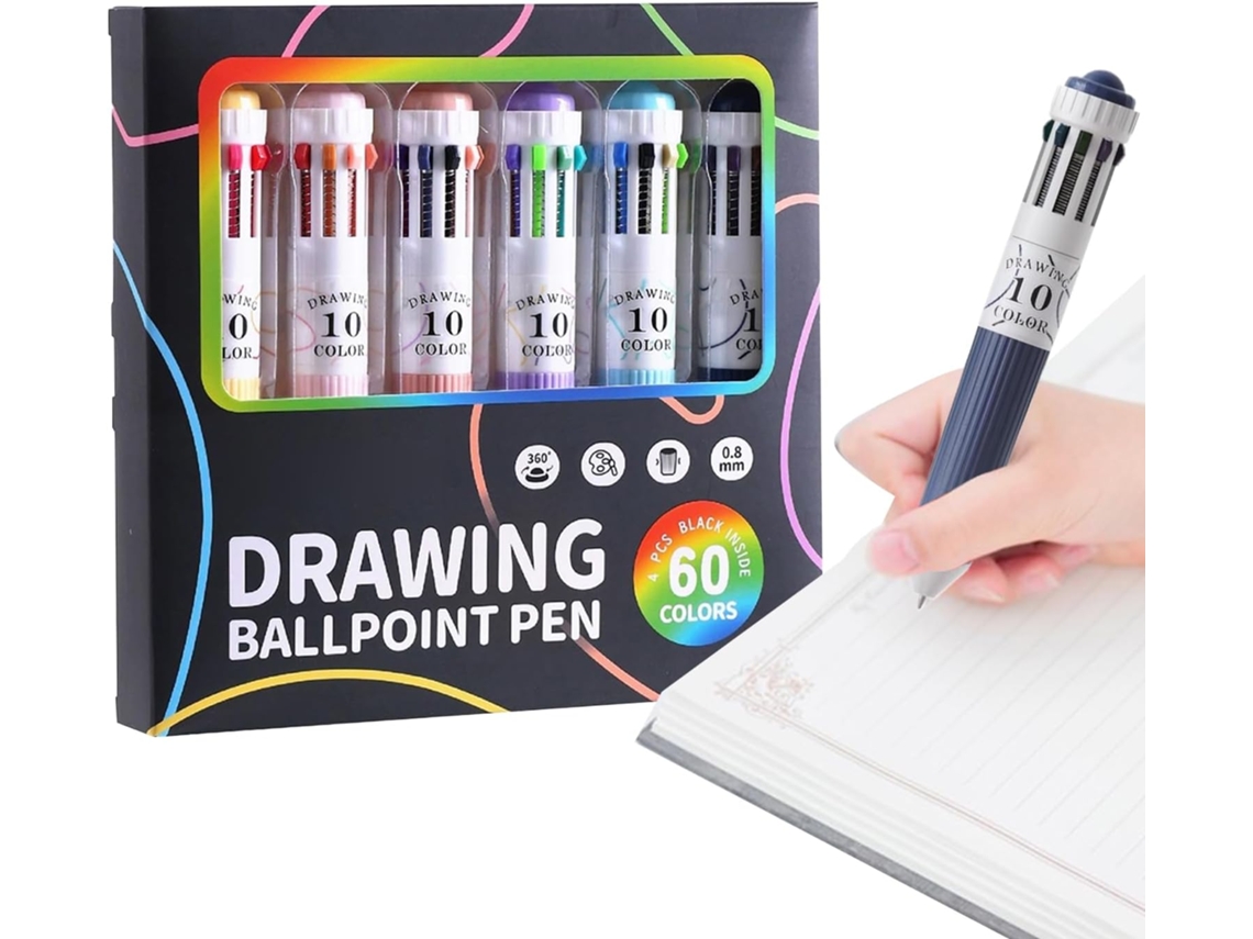 Caneta Multicolor– Abs 360 Graus– Conjunto De 6 Canetas Esferográficas Retráteis– Kit De Tintas 10 Em 1– Met