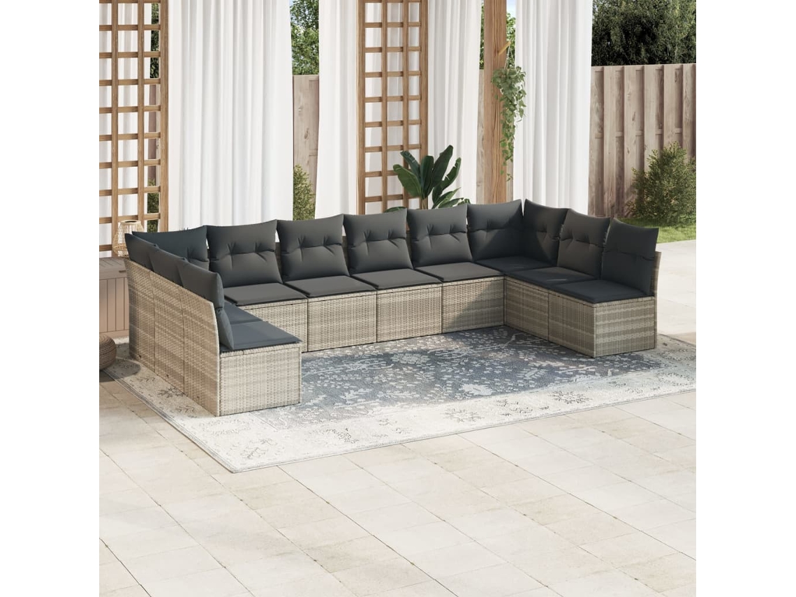 Vidaxl 10 Pcs Conj. Sofás Jardim com Almofadões Vime Pe Cinzento claro