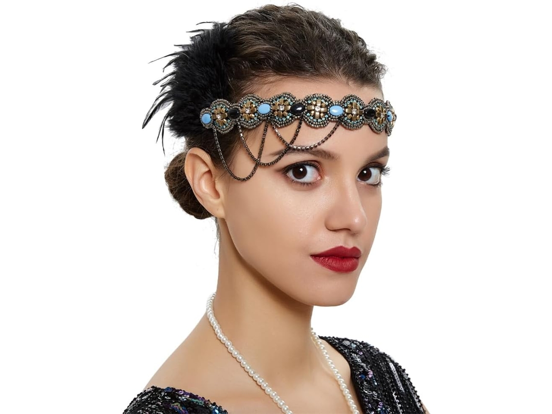 Tiara Elástica Estilo Boêmio com Penas Coloridas e Miçangas, Ideal para Meninas, Festivais e Halloween. SFUSHOS