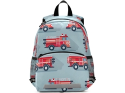 Mochila Infantil Fofa Com Coleira, Estampa De Caminhão De Bombeiros, Personalizável.