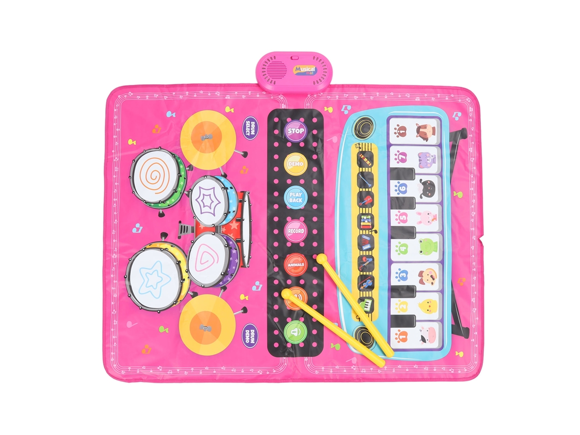Ats tapete Musical 3 em 1 para Crianças com Teclado Piano e Batseria, Brinquedo Educatsivo Precoce para Meninas e Meninos Rosa
