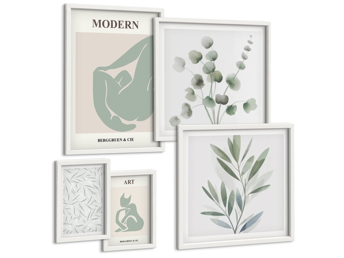 Quadros Decorativos Para Parede Ondas Abstratas Em Bege Moldura Branca Imagens Para Um Quarto Infantil Espelharte (conjunto De 5 Imagens)