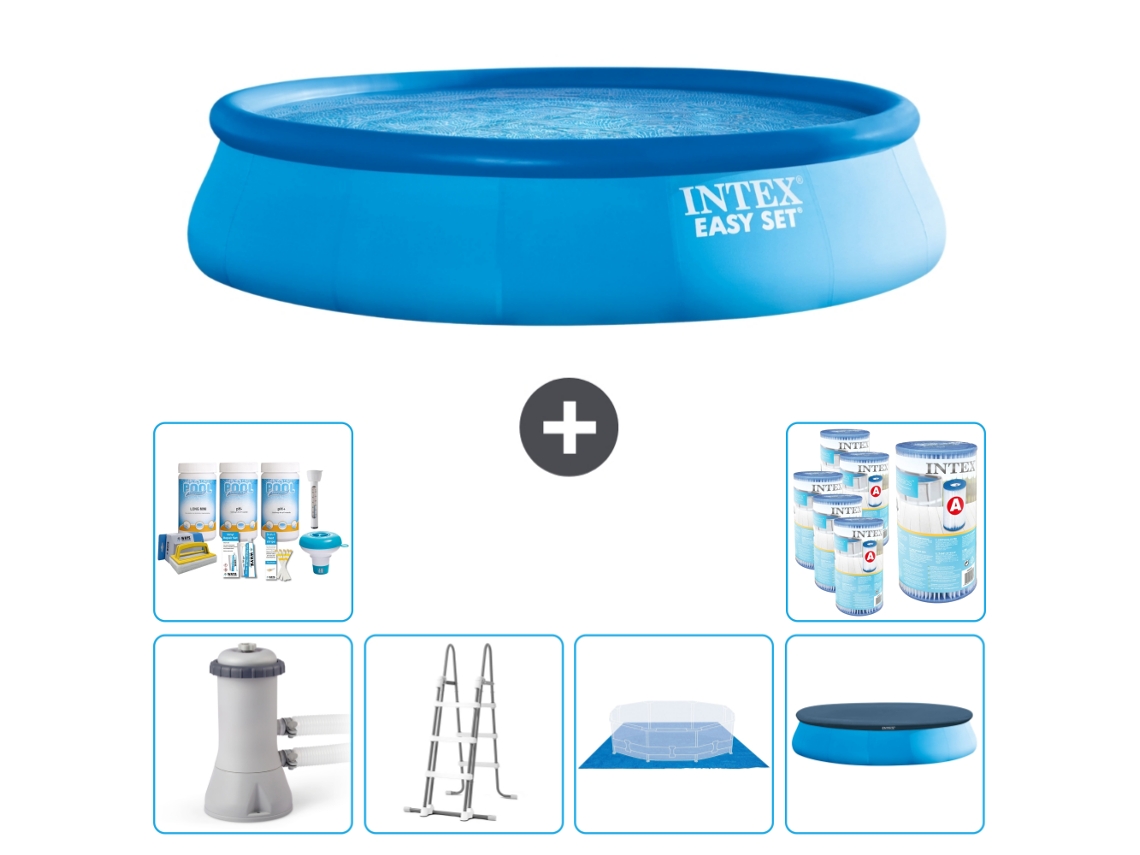 Piscina Inflável Redonda INTEX Easy Set 457 X 107 Cm Azul Inclui Bomba Escada Lençol Cobertura Pacote de Manutenção Filtros
