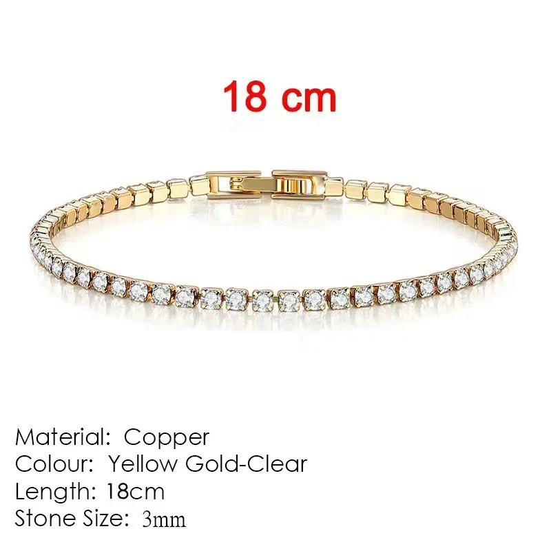 Pulseira De Tênis (dourada, 18 Cm) Com Zircônia De 3 Mm, Perfeita Para Casamentos, Com Pingente De Cristal.