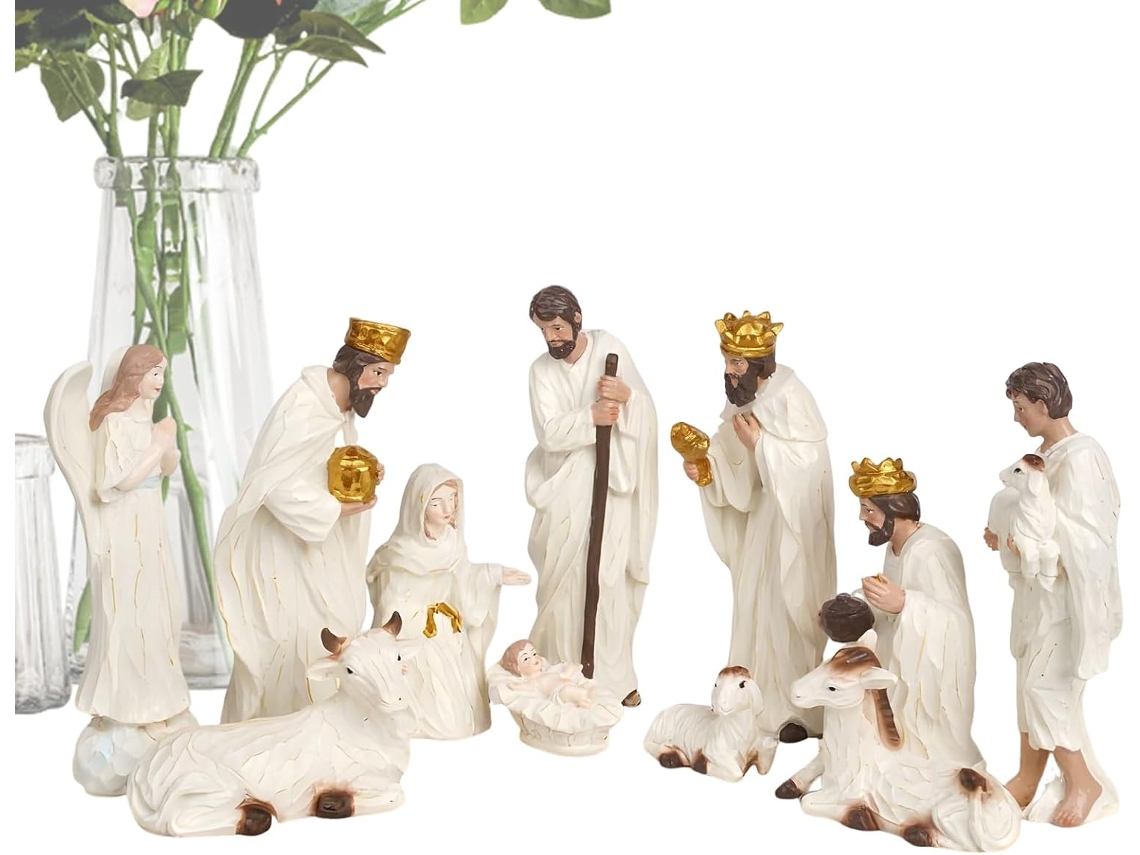 Presépio Resina Decoração Natalina Estátua Natividade Escritório Ideal Quarto Estar Grupos Religiosos Lareira GOKOCO