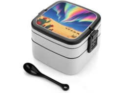 Marmita Bento Aurora Desert De Camada Dupla Para Adultos Com Colher E Alça, À Prova De Vazamentos, Marmita Empilhável De