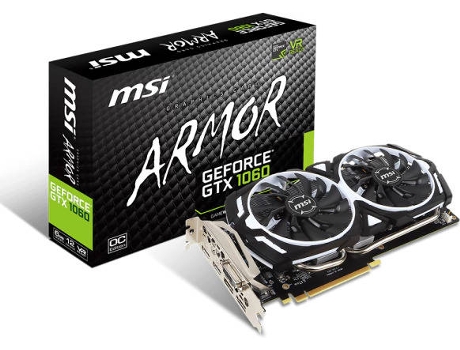 Placa Gráfica MSI GEFORCE GTX 1060 ARMOR 6GB OC V1 — Nvidia GeForce GTX 1060 | 1759 MHz | 1544 MHz | 192-bit