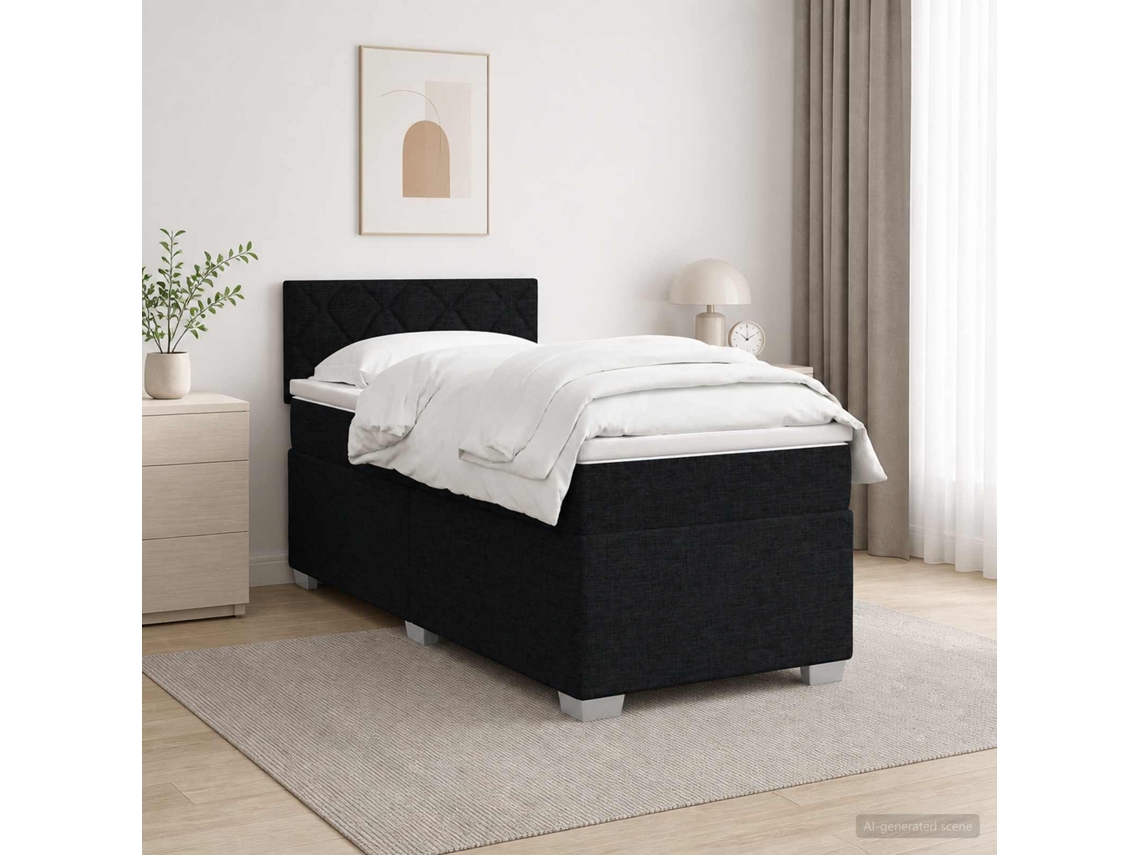 Vidaxl Cama Box Spring Com Colchão E Led Preto 100 X 200 Cm Tecido