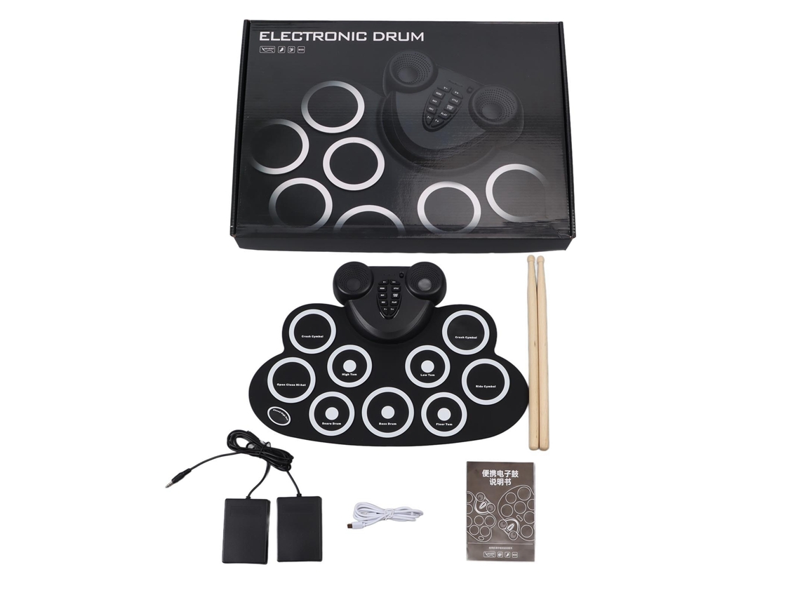 Walshlxq bateria Eléctronica Plegable de Doble Bocina Recargable para Niños Bateria de Práctica Eléctrica Enrollable