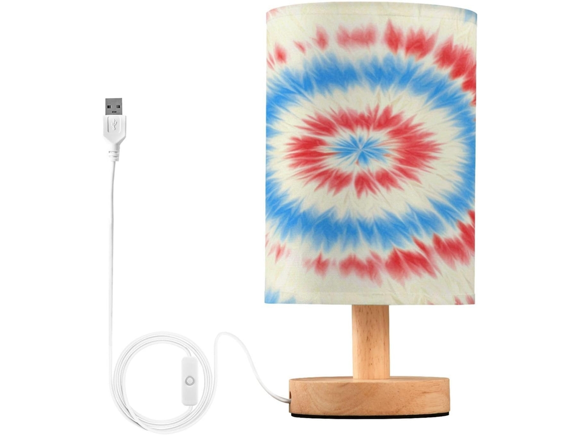 Abajur De Cabeceira Tie Dye Para Quarto, Abajur De Cabeceira Led, Luminária De Leitura Com Portas Usb E Cúpula Tecido