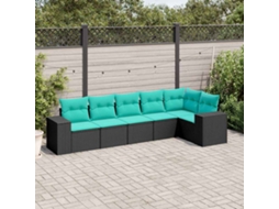 Vidaxl Conjunto De Sofá De Jardim Com 6 Peças E Almofadas Em Rattan Sintético Preto