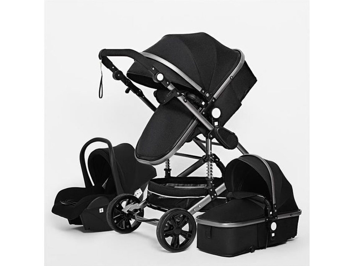 Carrinho 3 Em 1 Bebê Combinado Silla Auto Nacelle Trio Reversível Ajustável Alta Qualidade Rodas Inquebráveis Cane Preto. Bazarland30