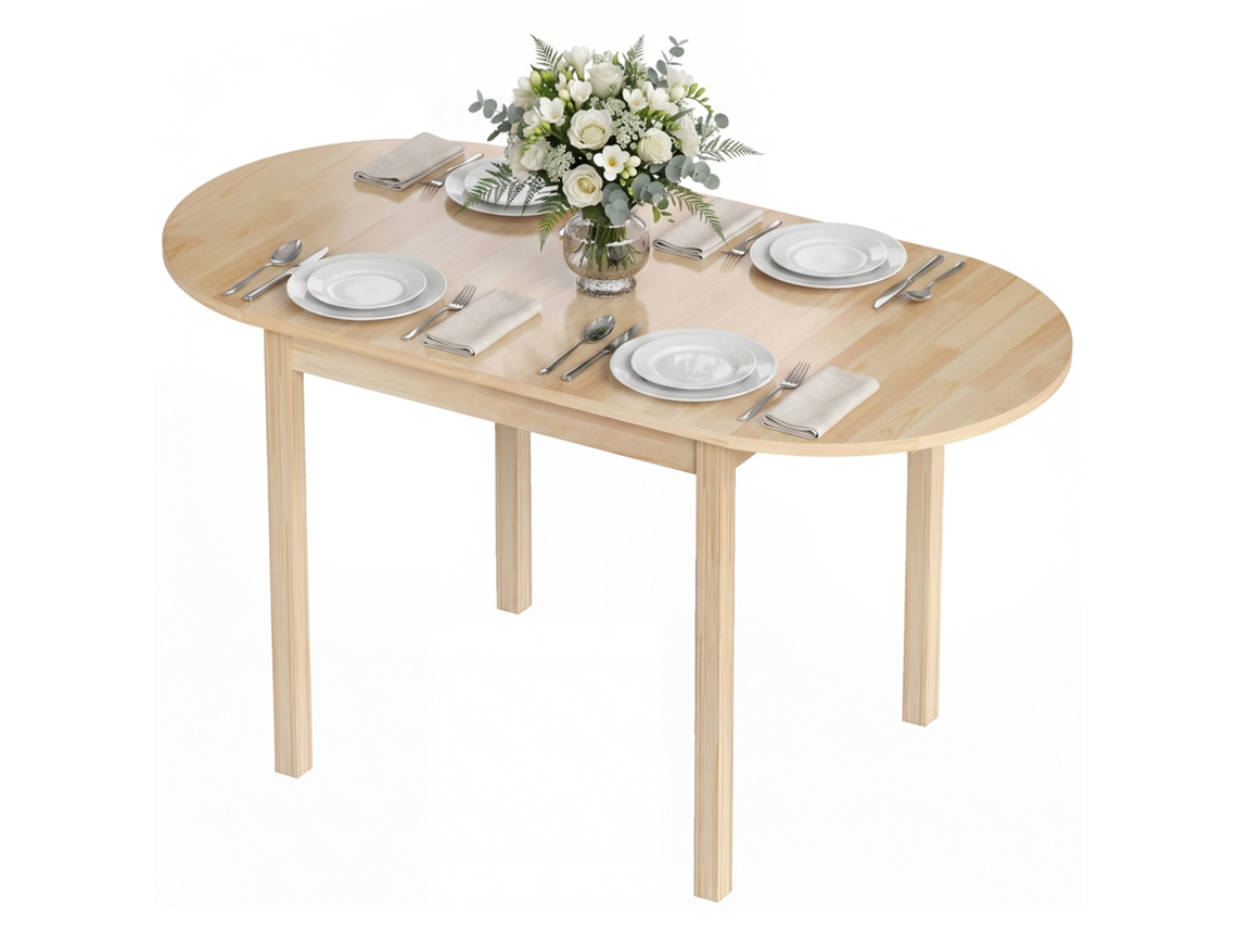 Mesa Jantar Oval 2 140x70x75 Cm Dobrável Madeira Maciça Com Abas Econômica Espaço